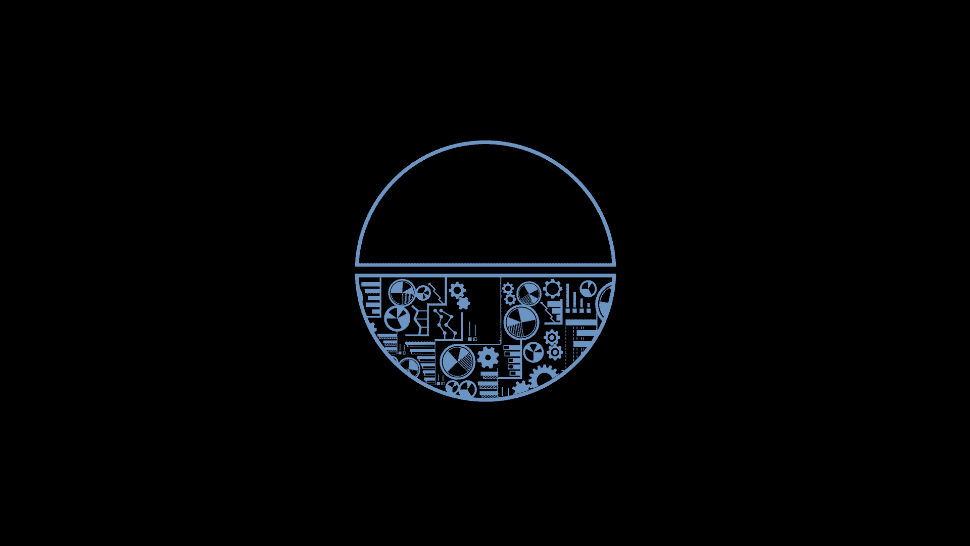 Half circle filled with moving gears