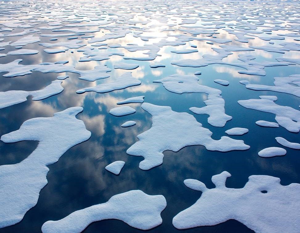 Icebergs on the sea melting