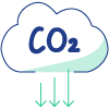 Una nube en la que está escrito CO<sub>2</sub> y flechas que apuntan hacia abajo.