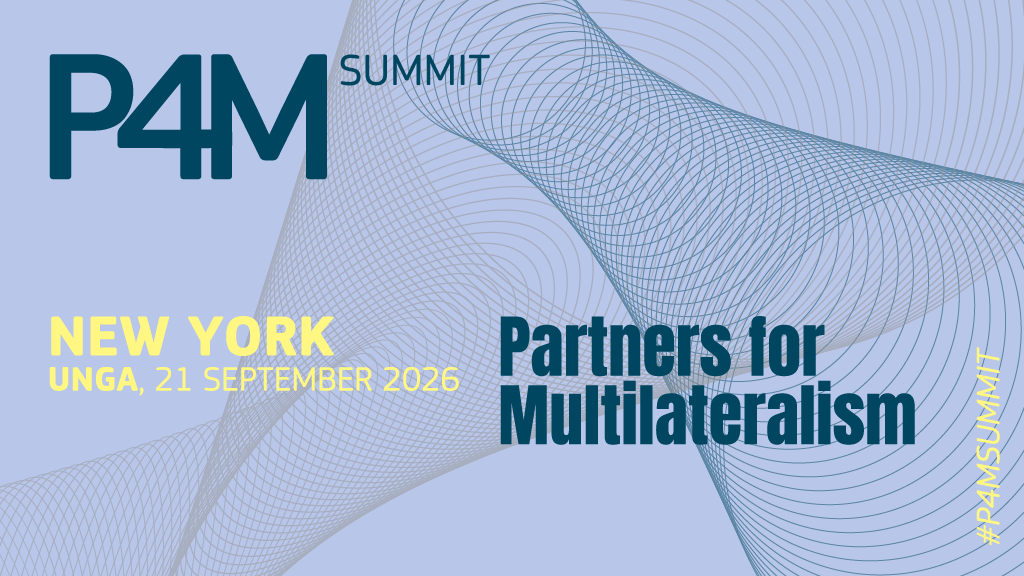 Banner del vertice "Partner per il multilateralismo", indicante che il vertice si terrà il 21 settembre 2026 durante l'Assemblea generale delle Nazioni Unite a New York.