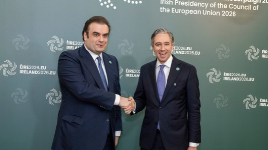 Handshake between the two men.