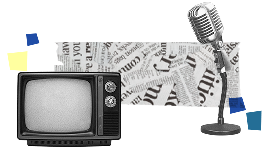 Et TV, avisudklip og en mikrofon.
