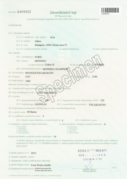 HUN-GP-01001 - 
<Předn&iacute; strana - totožnost>
                